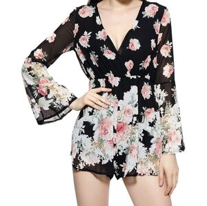 Floral Black Romper | size: Medium